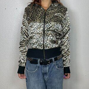 Reversible Womens Hoodie Jacket  Leopard Print & Black Embellished Design Juicy